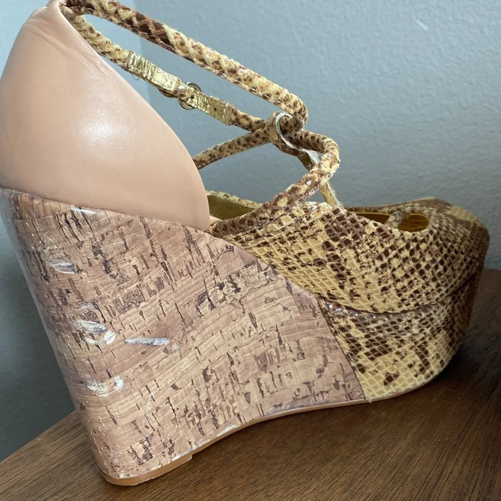 Ted Baker London Leuzea Snakeskin Open Toed Cork Platform Shoes, Women’s 8